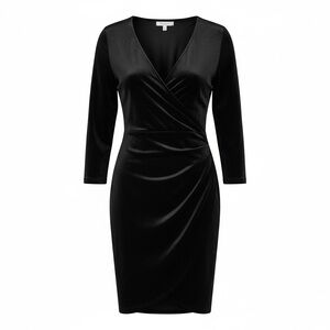 InsNova Elegant Black Velvet Wrap Midi Dress Size L